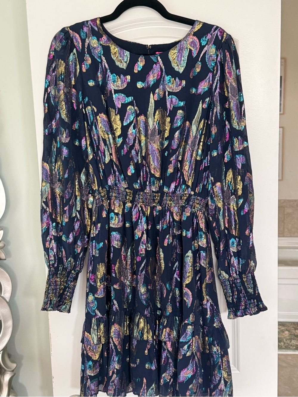 Lilly Pulitzer Metallic Floral Long Sleeve Dress | Navy Multi | size 10